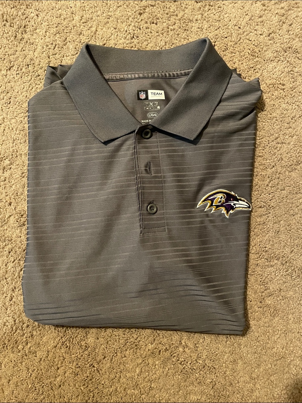 NFL Team Apparel Men's Gray Textured Stripes Polo Shirt - Baltimore Ravens